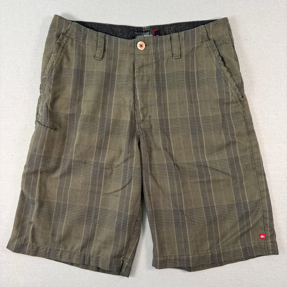 Quiksilver Bermuda Shorts Mens 32 Brown Plaid Embroidered Logo Y2K Surf‎ Skater